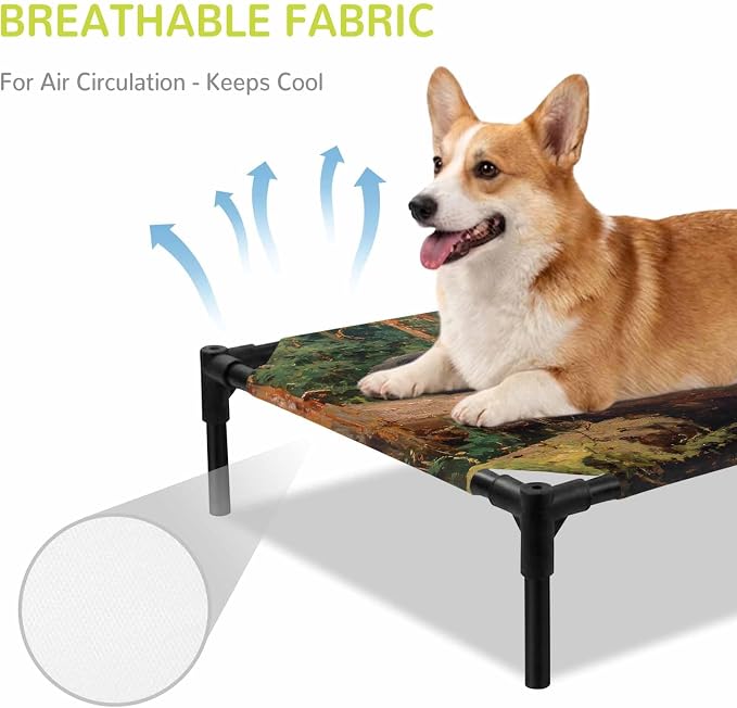 Outdoor Elevated Dog Bed for Large Dogs, Forest Bears Breathable Cooling Raised Dog Cot for Indoor/Outdoor, Nature Country Wild Animals Trees Branch Waterproof Elevated Pet Beds, L 28 x 22 in