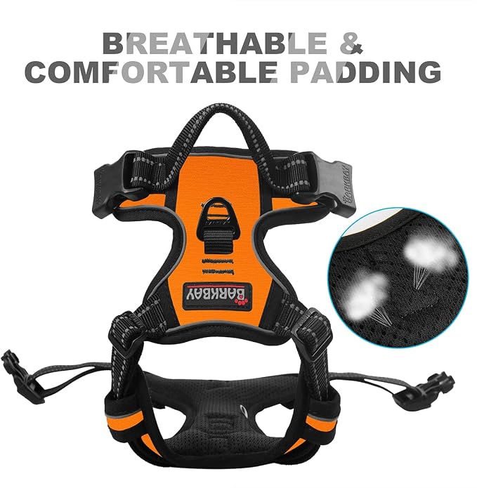 BARKBAY Dog Harness No Pull for Small Sized Dog Front Back Clips,Dog Vest | Soft Padded No Choke With Handle,Easy On&Off,Adjustable Reflective For Walking Training Running(Orange,S)