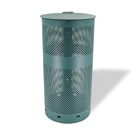 ZERO WASTE USA - Aluminum Outdoor Trash Can, 10 Gallon, Matte Green | Rust-proof 10-gallon aluminum outdoor trash can, post or wall mount, built-in liner clamps, weather-resistant lid