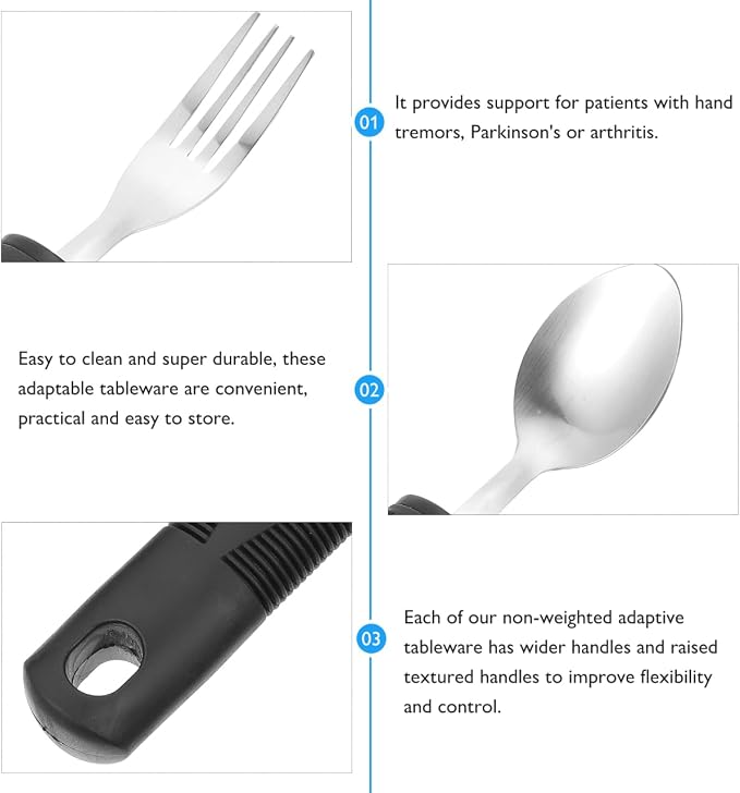 Healifty Adaptive Utensils Set for Elderly: 4 Piece Weighted Silverware for Hand Tremors, Elderly Seniors, Arthritis Grip Aids. Stainless Steel Fork, Spoon, Knife Tableware Kit