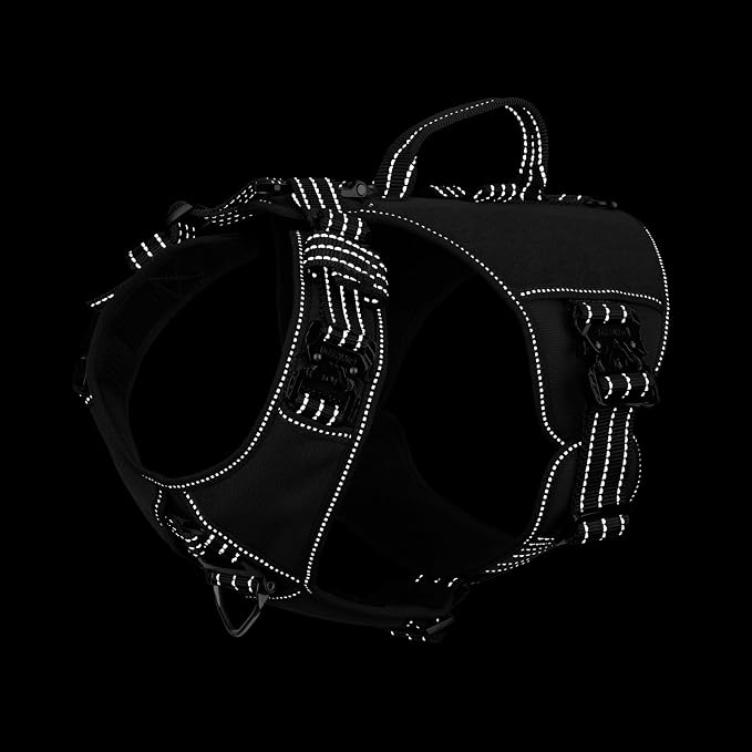 ICEFANG Quick-Moving Tactical Dog Harness X-Large Dogs,No Pull Dog Vest | Control Handle,Reflective,Full Metal Buckles,Adjustable,Hook-and-Loop Panel,Soft Padded,Black,X-Large