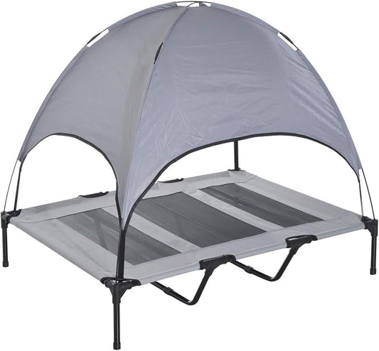 PawHut Elevated Dog Bed with Removable Canopy, 48 inch, Gray | Large Pet Bed, Outdoor Dog Cot, UV Protection Shade, Camping