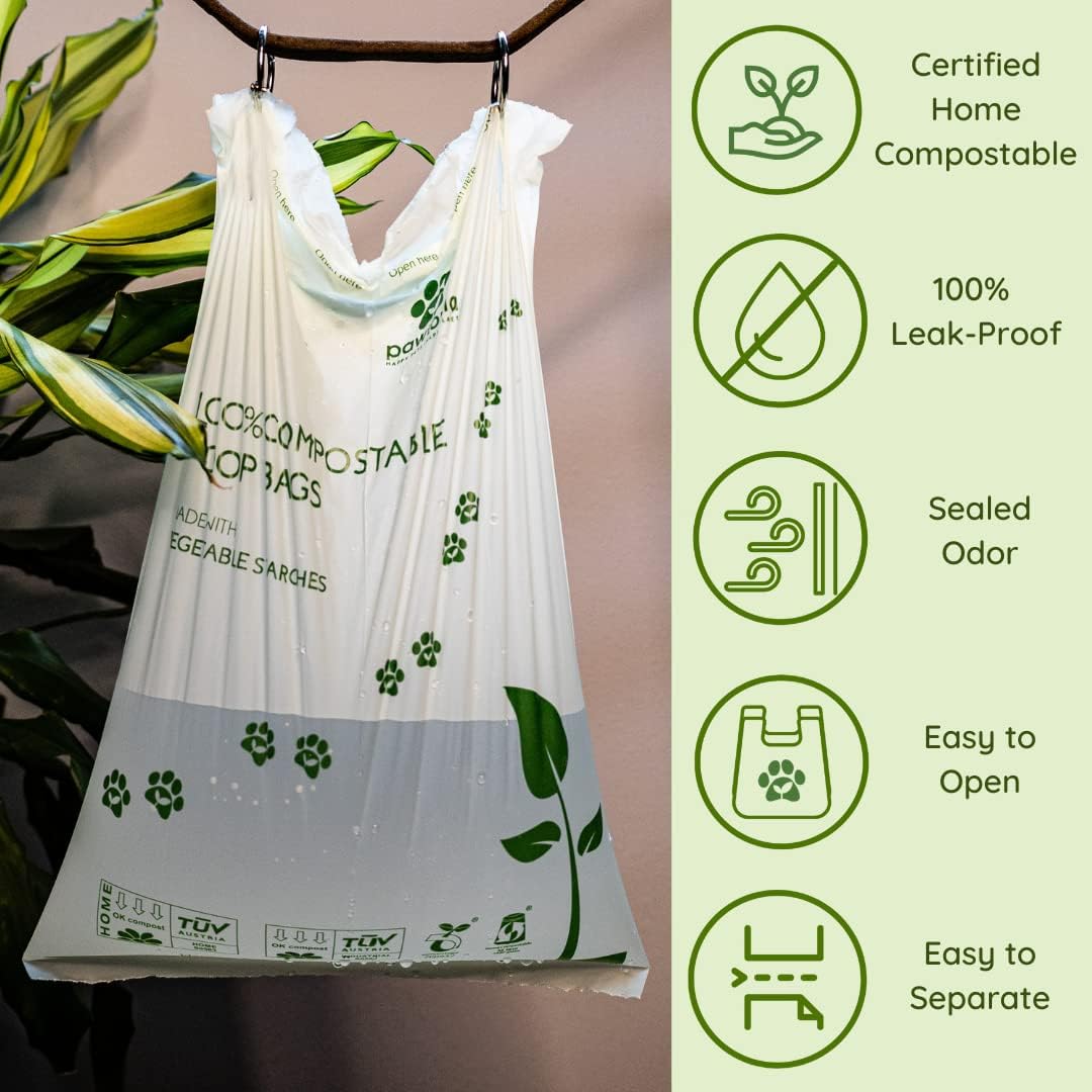 Pawtria Certified Home Compostable Dog Poop Bags (120), Biodegradable Poop Bags for Dogs, Cat Litter, Vegetable Starches, Eco-friendly Dog Waste Bags, Leakproof, Easy to Open, Give Back