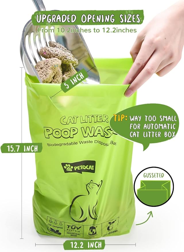 Cat Litter Bags for Poop Biodegradable Cat Waste Disposal Bag Leakproof Durable and Unscented Large to Fit Any Scoop Strengthen Dog Poop Bag- 100 Count