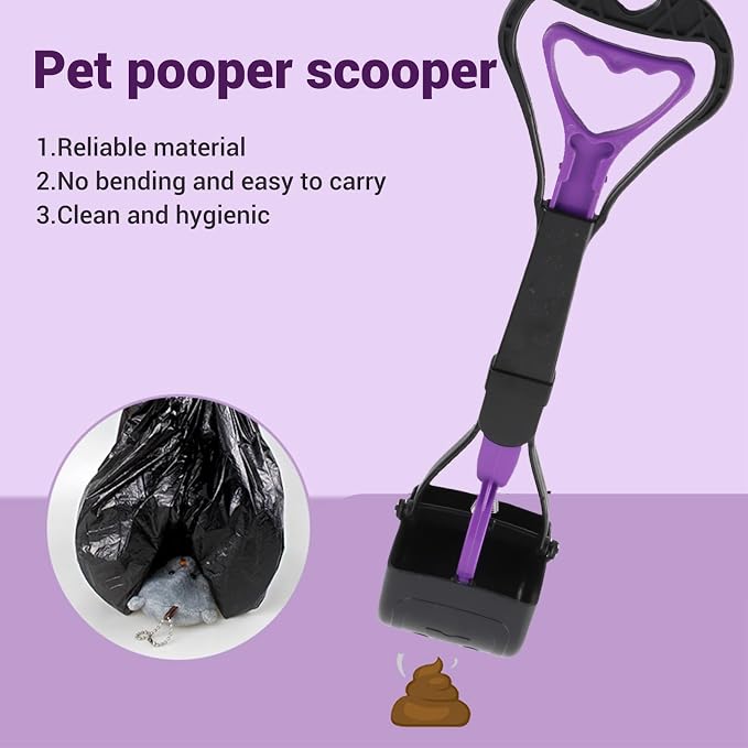 Agatige Dog Scooper Pooper, Long Handle Portable Plastic Dog Poop Pick Up Tool Pet Poop Scooper for Pet Supply Outdoor Travel