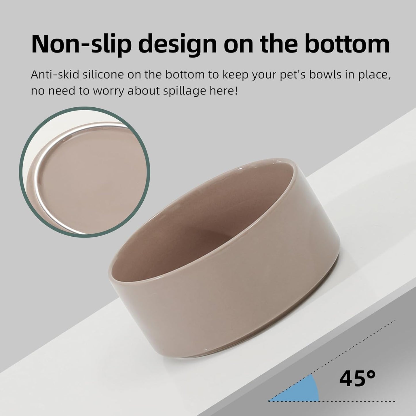 Ceramic 7.3inch Dog Bowl, Food and Water Bowl for Medium Breed Dog, Pet Feeder for Replacement (Single Bowl, Brown Coffee)