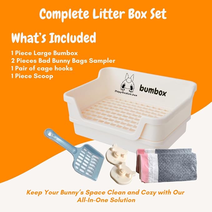 HoppScotch.bun Bumbox Large Rabbit Litter Box, 15.75" Training Cage with Plastic Grid for Small Animals, Indoor/Outdoor, Cream (Pack of 2)