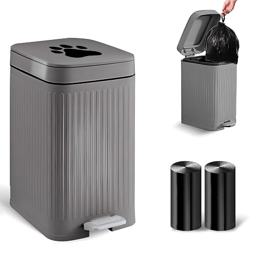 Dog Poop Trash Can Outside - 5L/1.3Gal Small Outdoor Trash Can with Lid | Outdoor Dog Poop Trash Can with Foot Pedal, Dog Waste Container with 40 Bags, Lid Soft Close for Pet, Gray
