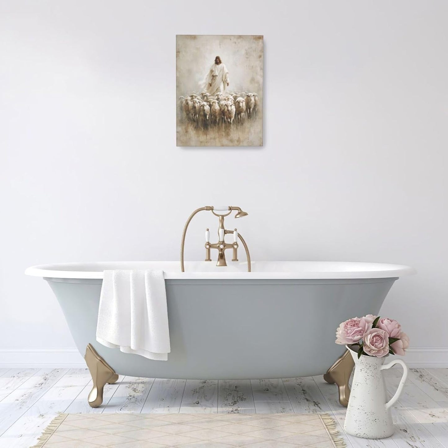 Jesus and Lamb Wall Art Christian Jesus Lamb Canvas Wall Decor Christ Religious Pictures painting Print Framed Artwork Decorations Gifts for Living Room Bedroom Prayer Room Church 16"x20"