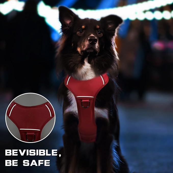 Service Dog Vest Harness for Large Dogs,No Pull with 3 Leash Clips,Tactical Working Vest with 4 Pet Patches,Reflective Oxford No Choke Pet Vest with Easy Control Handle for Walking Hiking Training