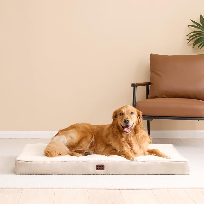 EHEYCIGA Orthopedic Dog Bed Large with Removable Washable Cover, 47IN Camel | Egg Crate Foam Support, Durable Oxford fabric, Non-Slip Bottom, Machine Washable, Soft Waterproof Plush Pet Bed Mat For Crate