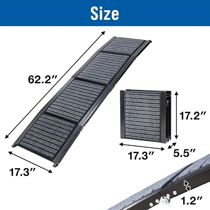 Dog Ramp for Car & SUV with Non-Slip Rug Surface – Lightweight & Foldable Pet Ramp for Dogs, Includes 4 Towels & 2 LED Lights, Safe for Cars, Trucks, Beds, Couches & Stairs