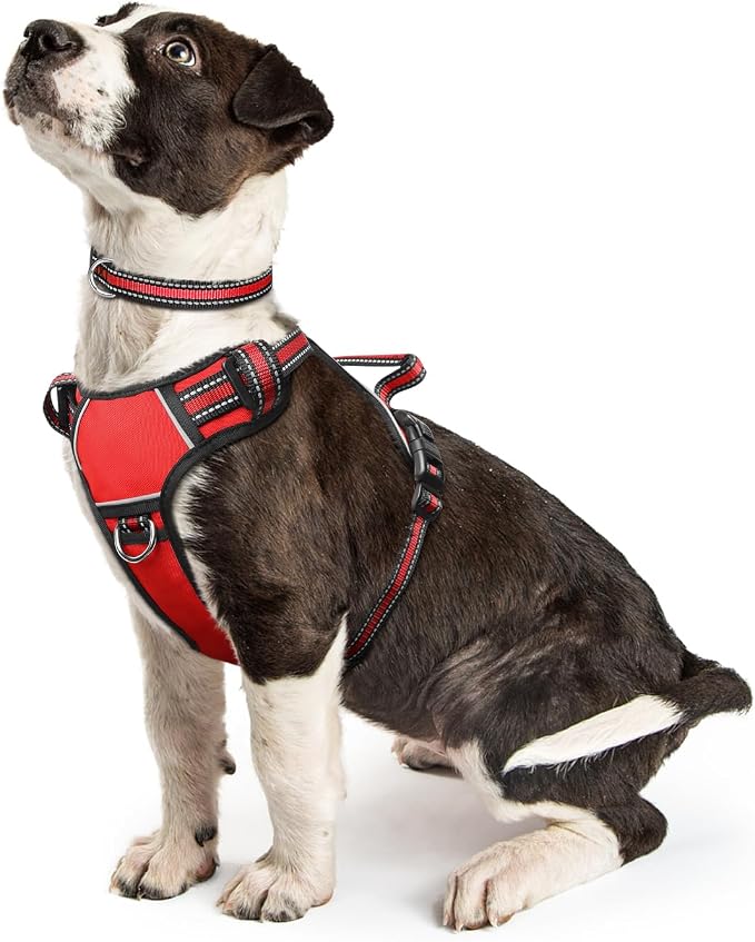 Dog Harness No Pull, Pet Harnesses with Dog Collar, Adjustable Reflective Oxford Outdoor Vest, Front/Back Leash Clips for Small, Medium, Large, Extra Large Dogs, Easy Control Handle for Walking