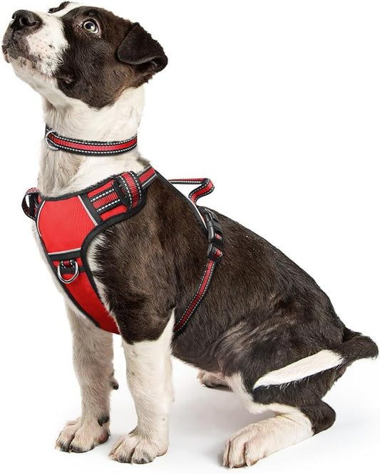 Dog Harness No Pull, Pet Harnesses with Dog Collar, Adjustable Reflective Oxford Outdoor Vest, Front/Back Leash Clips for Small, Medium, Large, Extra Large Dogs, Easy Control Handle for Walking