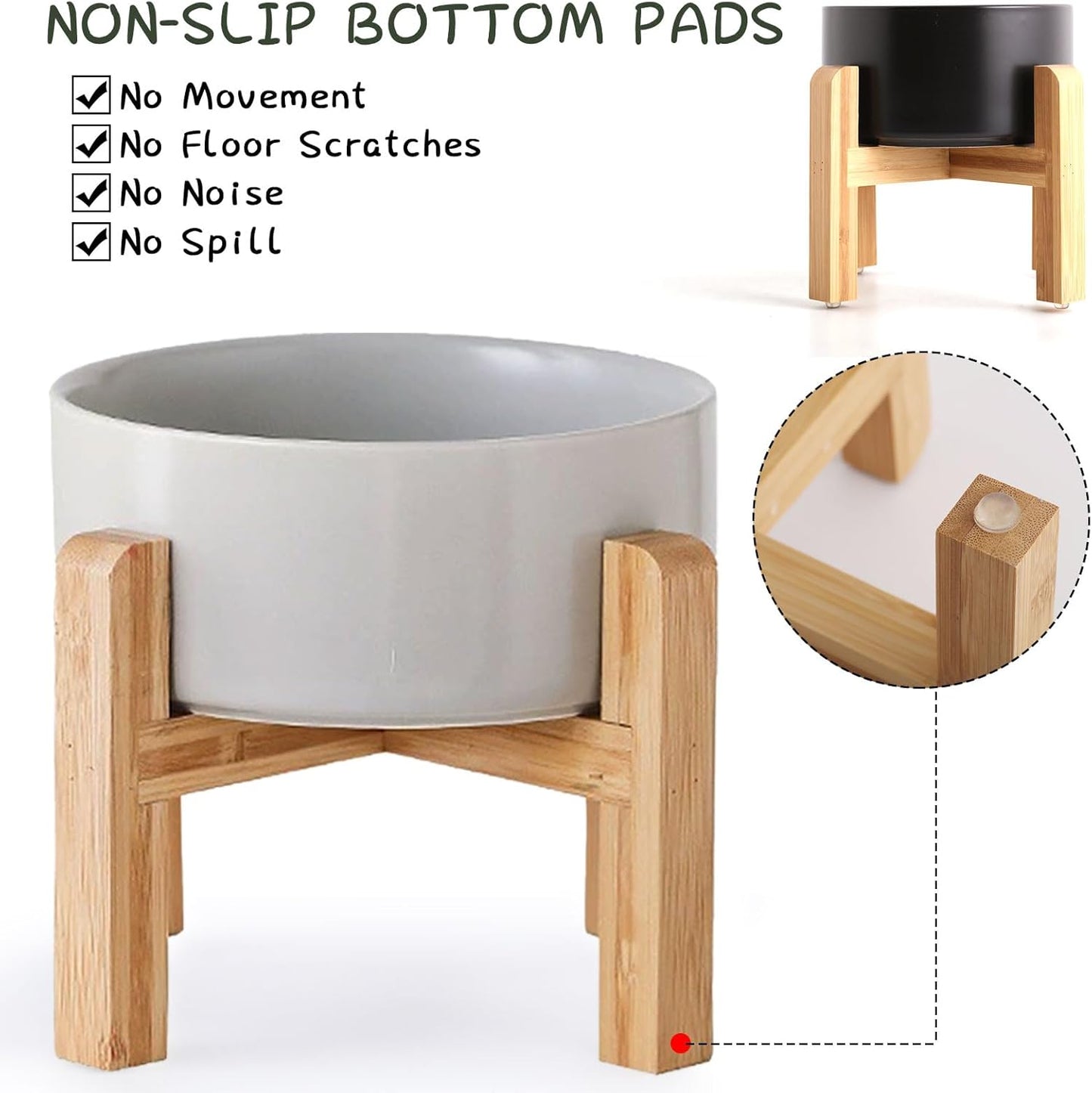 Petygooing Grey Elevated/Raised Ceramic Dog Bowl for Medium and Large Breeds, Dog Food Water Dish with Stand,Pet Feeding Bowl with Anti Slip Rubber Large Dogs(1800ml 7.6 Cups)