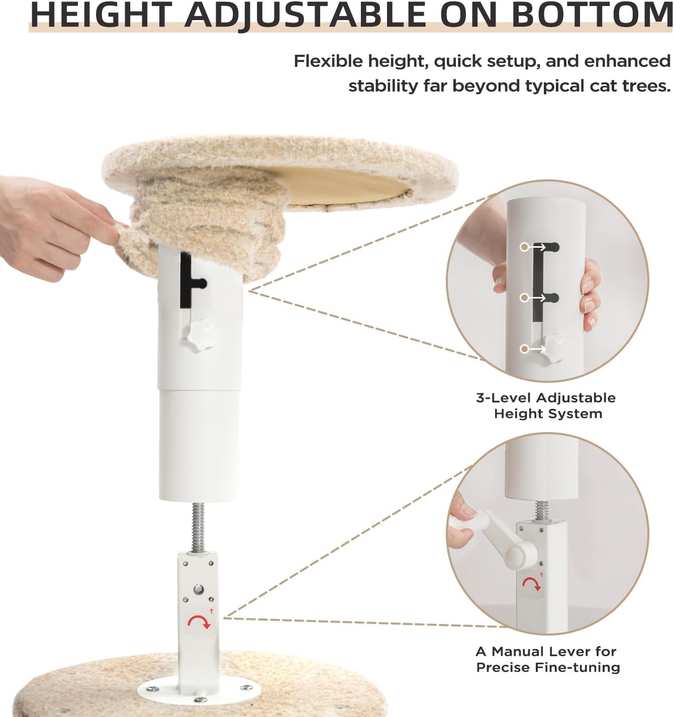 Made4Pets Floor to Ceiling Cat Tree 93-106'',Tall Cat Tower 5 Tiers, Adjustable Height, Stable Cat Tree Tower with Scratching Posts, Fluffy Condo, Hammock and Ball Toy for Indoor Cats/Kitten, Beige