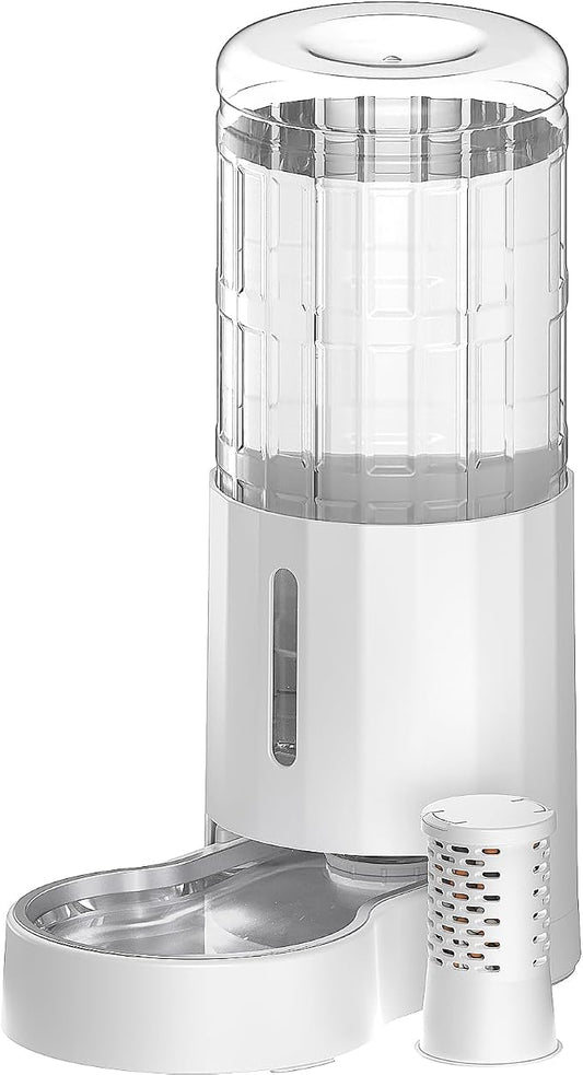 CZPET 2.5 Gallon Dog Water Bowl Dispenser with Filter (9.5L,White) | With Stainless Steel Bowl Gravity Waterer, Large Capacity and Drinking Area Noise-Free for Pets