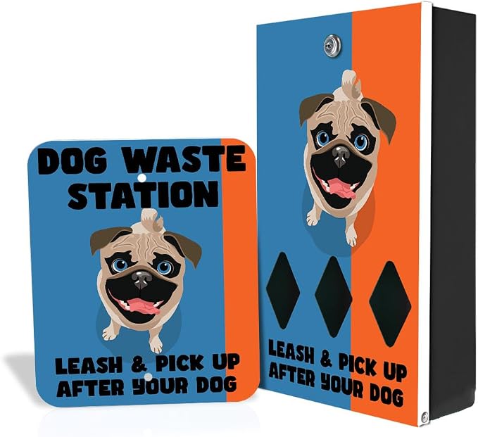 Designer Dog Waste Station - Dual Color Dogs Pug - Roll Bag System (Most Popular) - Free 400 Waste Bags & 25 can Liners - Over 500k Sold in USA (Pug | Matte Black)