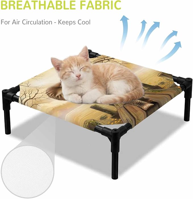 Outdoor Elevated Dog Bed for Small Dogs, Elephants Breathable Cooling Raised Dog Cot for Indoor/Outdoor, Branches Trees Modern Art Animals Waterproof Elevated Pet Beds, S 20 x 20 in