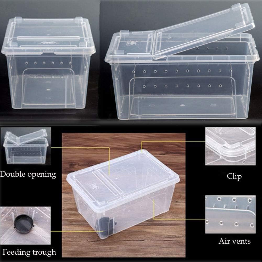Hamiledyi Reptile Feeding Box Lizard Tarantula Habitat Cage Hatching Container Snake Breeding Box Transparent Portable Plastic Mini Pet Houses for Scorpion Spider Frog