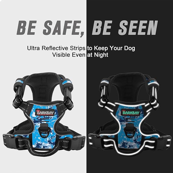 BARKBAY Dog Harness No Pull for Small Sized Dog Front Back Clips,Dog Vest | Soft Padded No Choke With Handle,Easy On&Off,Adjustable Reflective For Walking Training Running(Blue Camo,XS)