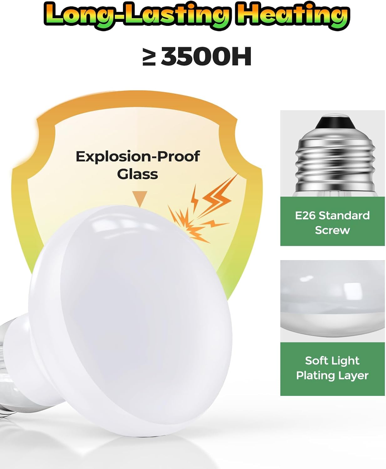 Reptile Heat Lamp, 2 Pack 100W Heat Lamp Bulbs for Reptiles, Amphibians Basking Heat Lamp Bulbs, UVA Daylight Basking Light for Reptiles, Bearded Dragon, Lizard, Turtle, Chicken