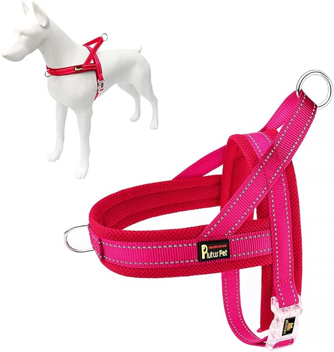 Plutus Pet No Pull Dog Harness for Medium Sized Dog, Breathable Mesh Padded | Adjustable Reflective with Handle, Escape Proof, Quick Fit Pet Vest, Front Clip, for Training and Walking, Pink, M