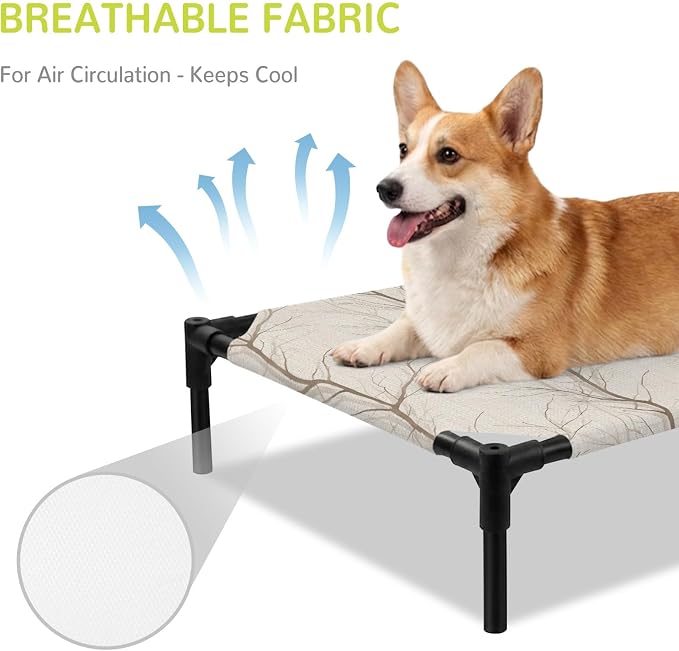 Outdoor Elevated Dog Bed for Medium Dogs, Brown Branch Breathable Cooling Raised Dog Cot for Indoor/Outdoor, Autumn Leaf Country Tree Pastoral Botanical Waterproof Elevated Pet Beds, M 24 x 20 in