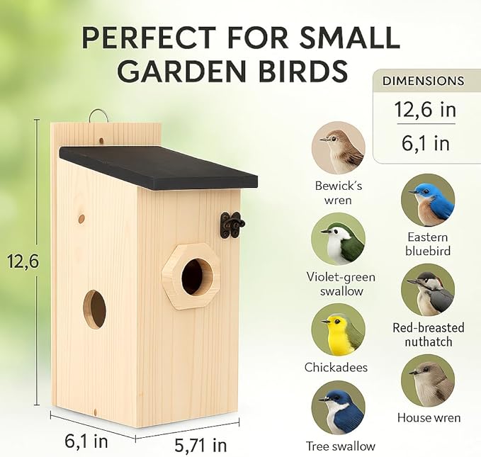 Bird House for Outside – Rustic Hanging Birdhouse for Bluebirds & Cardinals, Decorative Outdoor Bird Nesting Box for Garden, Tree, Fence 1pc
