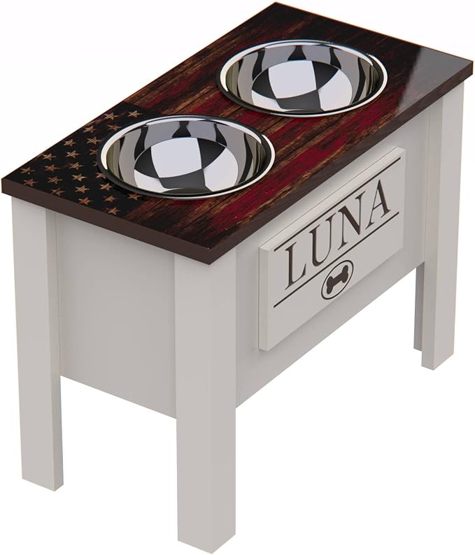 Elevated Dog Bowls for Large Dogs, Personalized Food Stand for Large Breed | Farmhouse Style, Elevated Wood Stand, Storage Container, Stainless Steel Bowls, Raised Anti-Slip Feeder, Made in USA