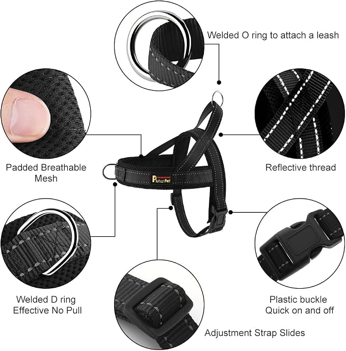 Plutus Pet No Pull Dog Harness for Large Dogs, Breathable Mesh Padded | Adjustable Reflective with Handle, Escape Proof, Quick Fit Pet Vest, Front Clip, for Training and Walking, Black, L