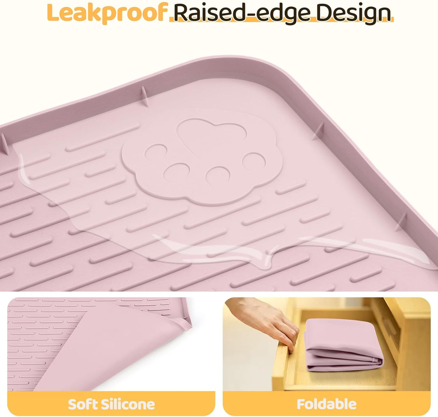 Dog Food Mat, Extra Large 40" x 28" Silicone Pet Feeding Mat with Raised Edge Pet Placemat for Small, Medium, and Large Pets Non-Slip, Easy to Clean (Pink)