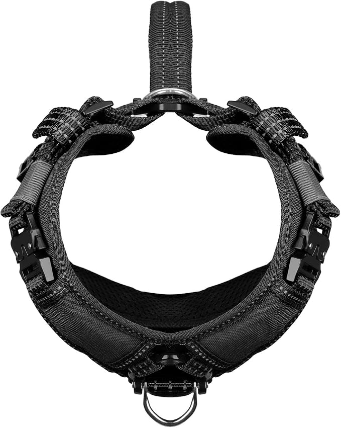 ICEFANG Dog Halter Harness with Metal Buckles,Dog Strap Vest for Small Dogs | Control Handle,Summer-Cooling,Reflective,Front Hook,Adjustable,Soft Padded,No Pull,Black,Small