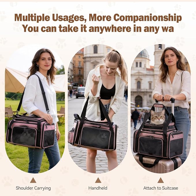 Cat Carrier Soft Sided, Expandable Pet Carrier for Medium Small Pets, Collapsible Travel Carrier with Hard Shell, 360° Panoramic Mesh