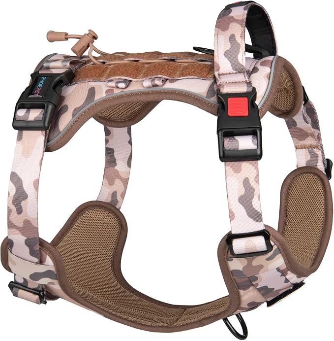 No Pull Tactical Dog Harness,Service Dog Vest Molle & Loop Panels | Woodland Brown M, Metal Front & Back D-ring, Reflective, Easy Control with Padded Handle for Small Medium Large Dogs