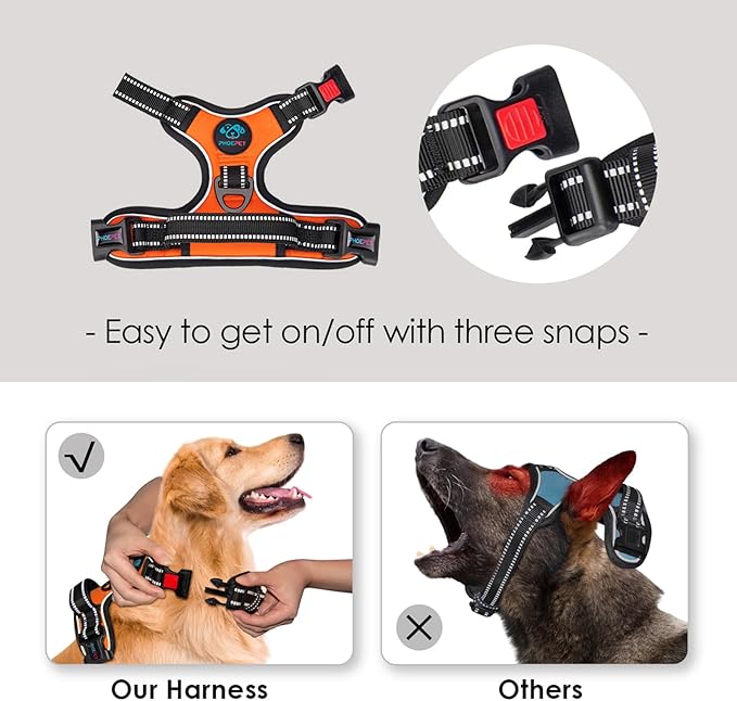 Reflective Dog Harness Large Breed Adjustable No Pull Vest | with Handle 2 Metal Rings 3 Buckles [Easy to Put on & Take off](XL, Orange)