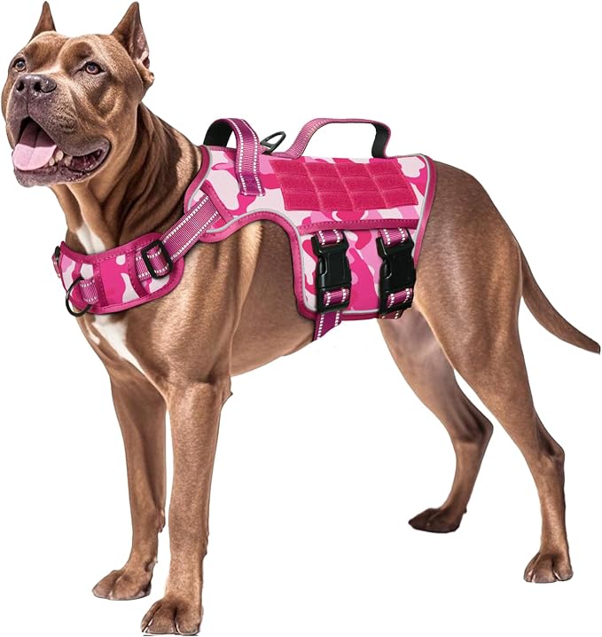 Dog Harness for Large Dogs, No Pull Tactical Vest with Front Clips | Easy Contrl Handle, Breathable Soft Padded, Adjustable, Reflective, Heavy Duty, Easy Take On & Off, Pink Camo X-Large