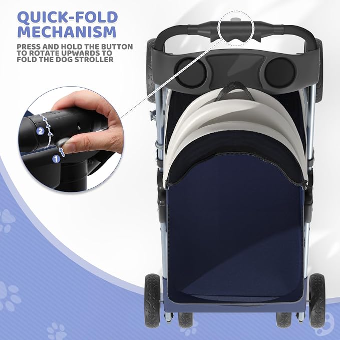 Magshion Foldable Pet Stroller, 3-in-1 Dog Travel Jogger with Detachable Carrier, Cup Holder, Storage Basket, Folding Carrier for Small/Medium Dogs & Cats Up to 33 lbs, Navy Blue