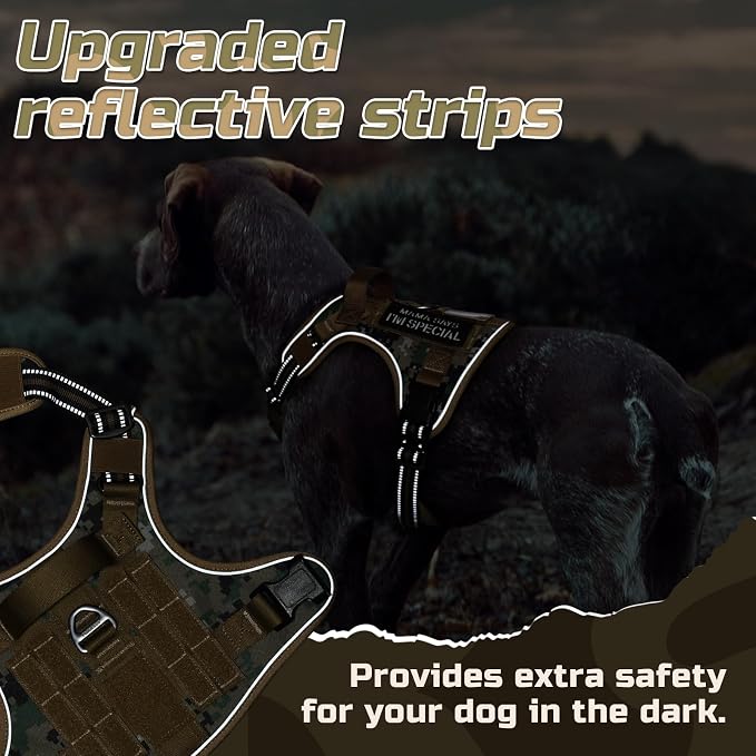 rabbitgoo Tactical Dog Harness for Large, No Pull Military Service Vest | Molle & Handle, Heavy Duty, Adjustable, Reflective Straps, Easy Control for Training Walking, Brown camo, Large
