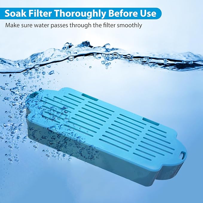 Tomxcute Cat Water Fountain Filters - 6 Pack Replacement Filters and 2 Pack Sponges Set for Tomxcute 3.2L/108oz & 4L/135oz P Series Cat Fountain