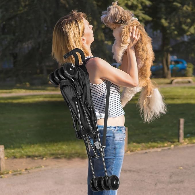 3 in 1 Pet Stroller for Small Dogs and Cats, Foldable Pet Stroller with Cats and Dogs Jogger Travel Strollers, 4 Wheels, Breathable Mesh, Large Capacity, Easy to Carry (Black)