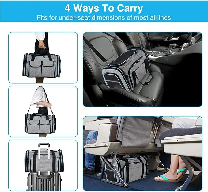 Airline-Approved Expandable Pet Carrier for Small Dogs & Cats, Soft-Sided Collapsible Travel Bag with 4-Way Access(B10,Small)