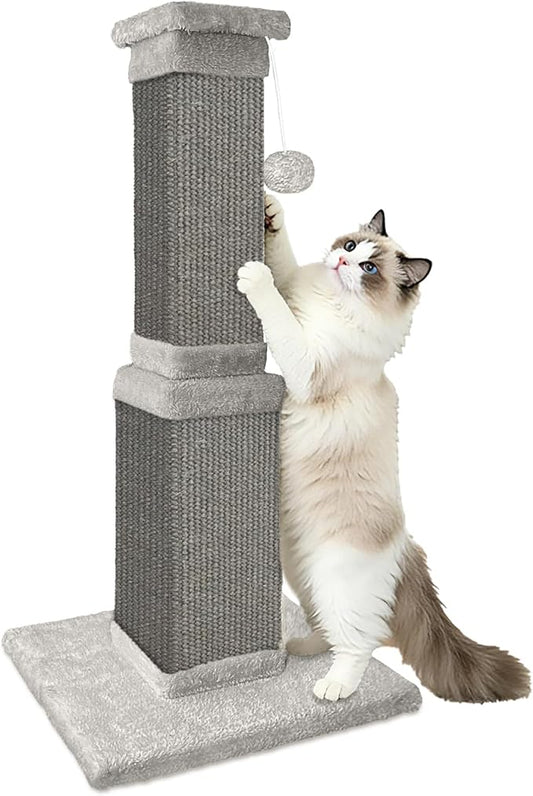 Cat Scratching Post, 32 Inch Cat Scratching Posts for Large Cats, Scratching Posts for Indoor Cats Adults, Cat Scratch Post with Nature Sisal, Full Gray