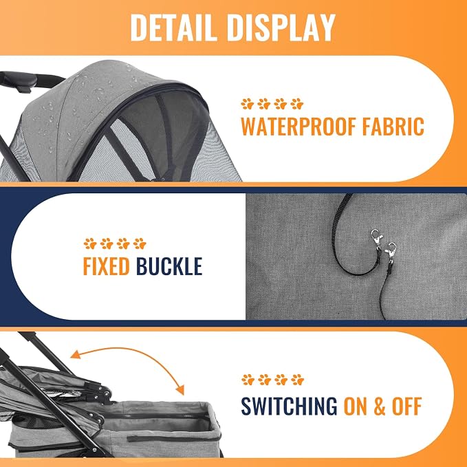 FDW 3 in 1 Multi-Function Dog Jogger with Detachable Carrier, Lightweight Travel Stroller for Small and Medium-Sized Pets (Grey, 4 Wheels)
