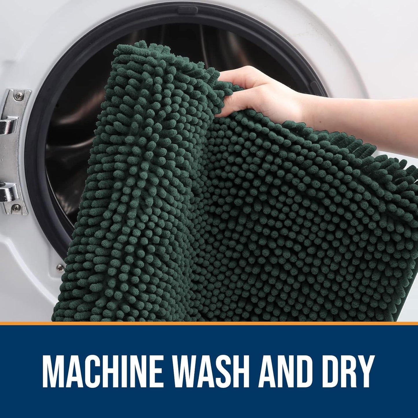 OLANLY Dog Door Mat for Muddy Paws 70x32, Absorbs Moisture and Dirt, Absorbent Non-Slip Washable Doormat, Quick Dry Chenille Mud Mat, Entry Indoor Entryway Carpet for Inside Floor, Blackish Green