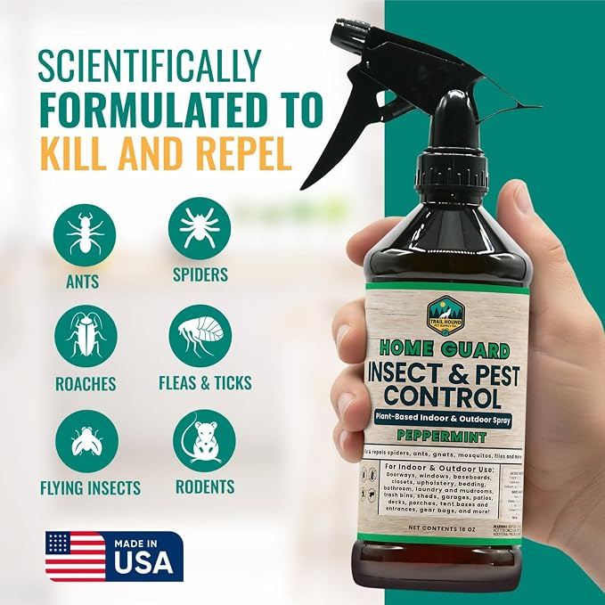 Home Guard Peppermint Insect & Pest Control Spray – Peppermint & Cedarwood Oil Deodorizer with Extended Protection – USA-Made, Safe for Kids & Pets (16 Fl Oz (Pack of 2))