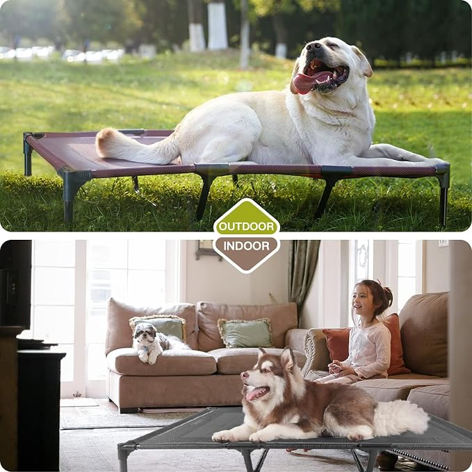 Elevated Dogs Bed Waterproof Outdoor, Portable Raised Dog Cot, Dog Beds Off the Floor, Dog Beds Easy Clean Indoor or Outdoor Use, Large, Red