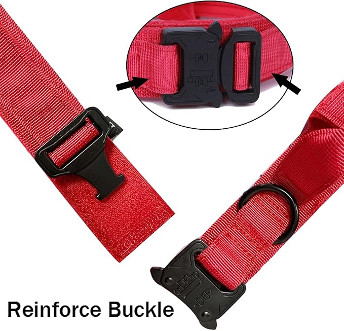 Tactical Dog Collar for Large Dogs with Control Handle,Red,M | 1000D Heavy-Duty Nylon Fabric,Quick-Release Metal Buckle,Adjustable Fit,Soft-Padded Webbing,D-Ring,for Training & Hiking