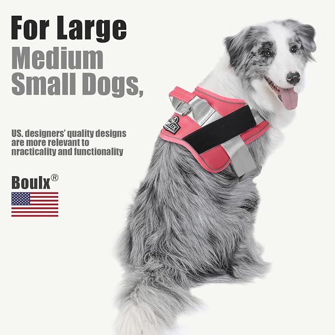 Dog Harness, No-Pull Reflective Dog Vest, Breathable Adjustable Pet Harness with Handle for Outdoor Walking - No More Pulling, Tugging or Choking
