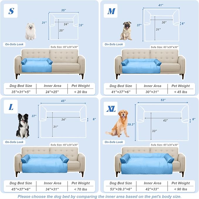 GGIB Cooling Dog Bed Mat with Bolster Pillow Washable Dog Couch Cover Breathable Summer Pet Couch Bed Protector Indoor(Small, Cooling Blue)